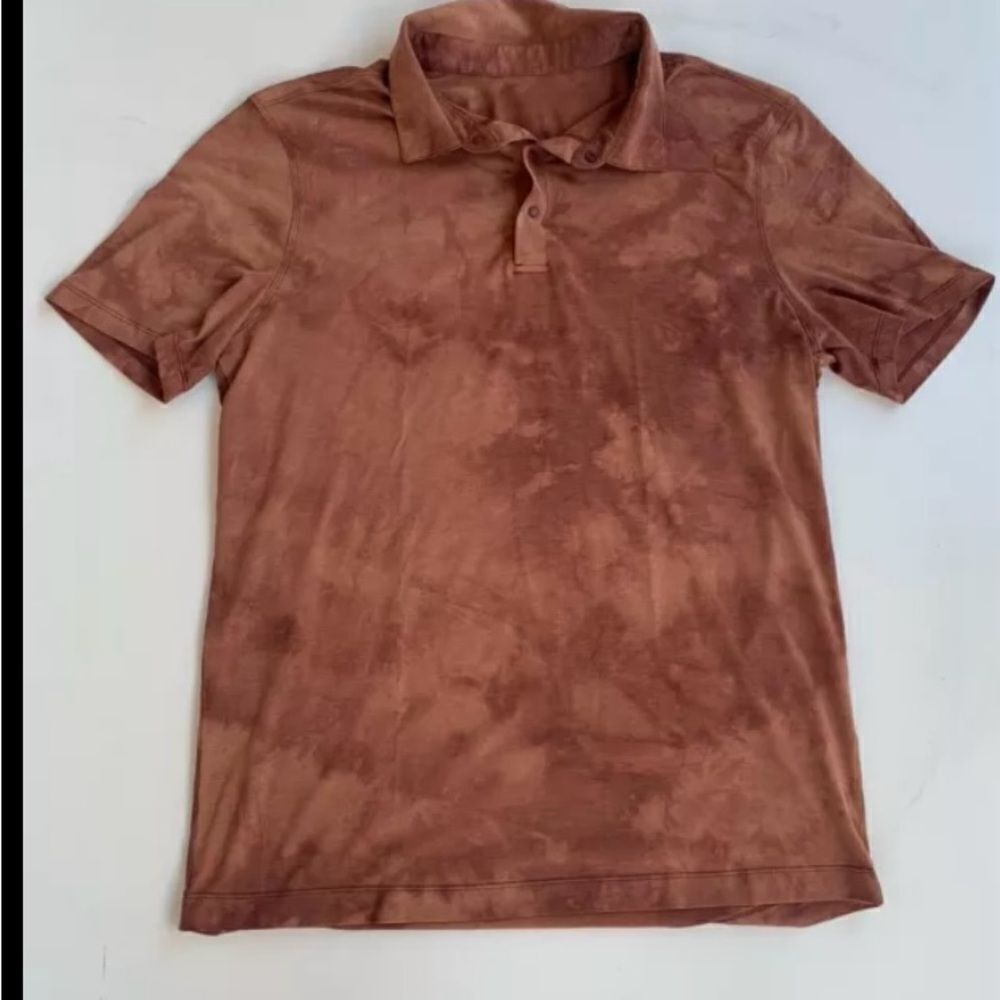 Lululemon Evolution Polo Shirt Men Medium ? Brown Tie Dye Short Sleeve Quick Dry